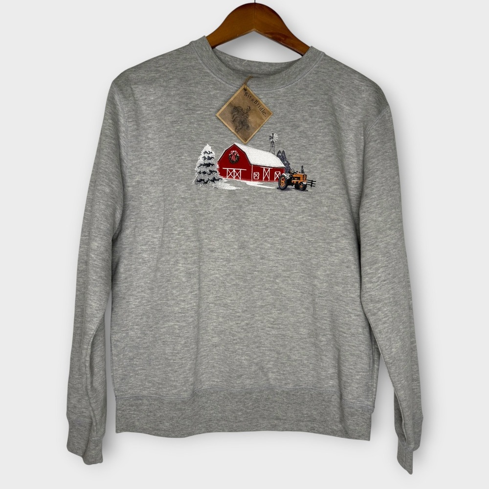 NWT Bit & Bridle Christmas Holiday Winter Sweatshirt Orange Tractor Women Medium